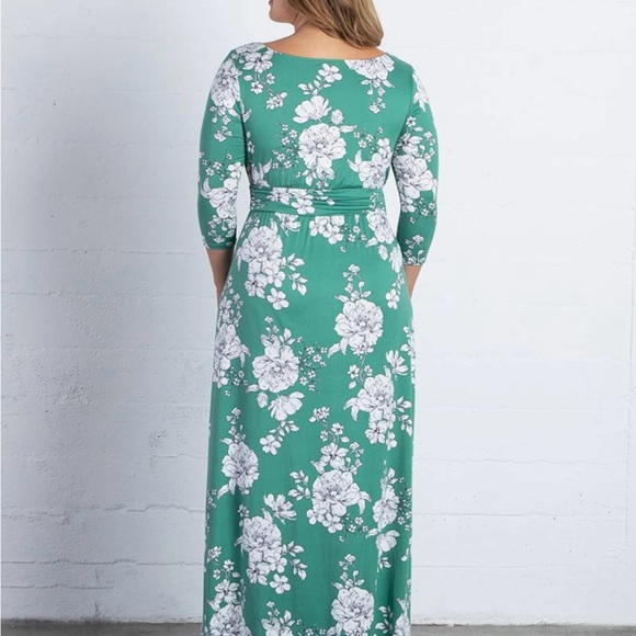 Kiyonna Maya Maxi Dress - Green & White Floral Print. Soft and Stretchy. Size 4X - Picture 4 of 15